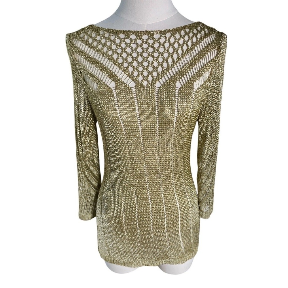 Gold Metallic Open Knit Y2K Glam Top Cristina NWT Small